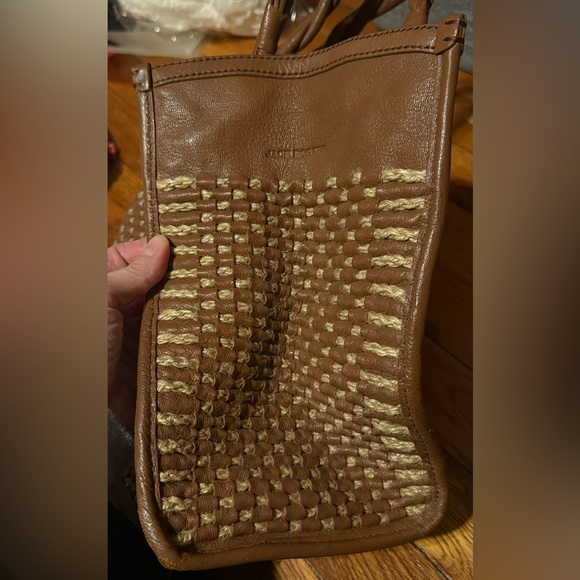 Jack Rogers Brown Woven Leather Tote Bag Braided Handles Medium Handbag - Picture 4 of 15